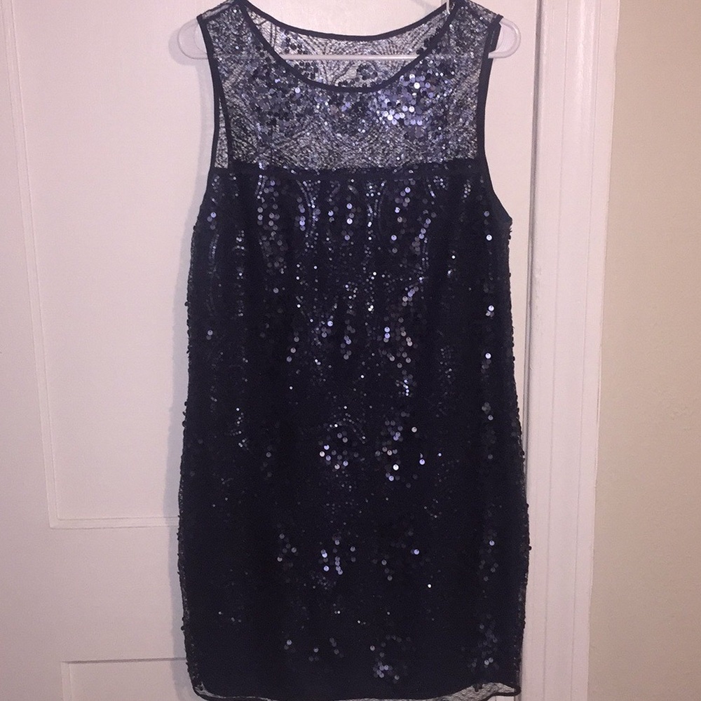 Max Studio Size L Sequin Navy Shift Dress
